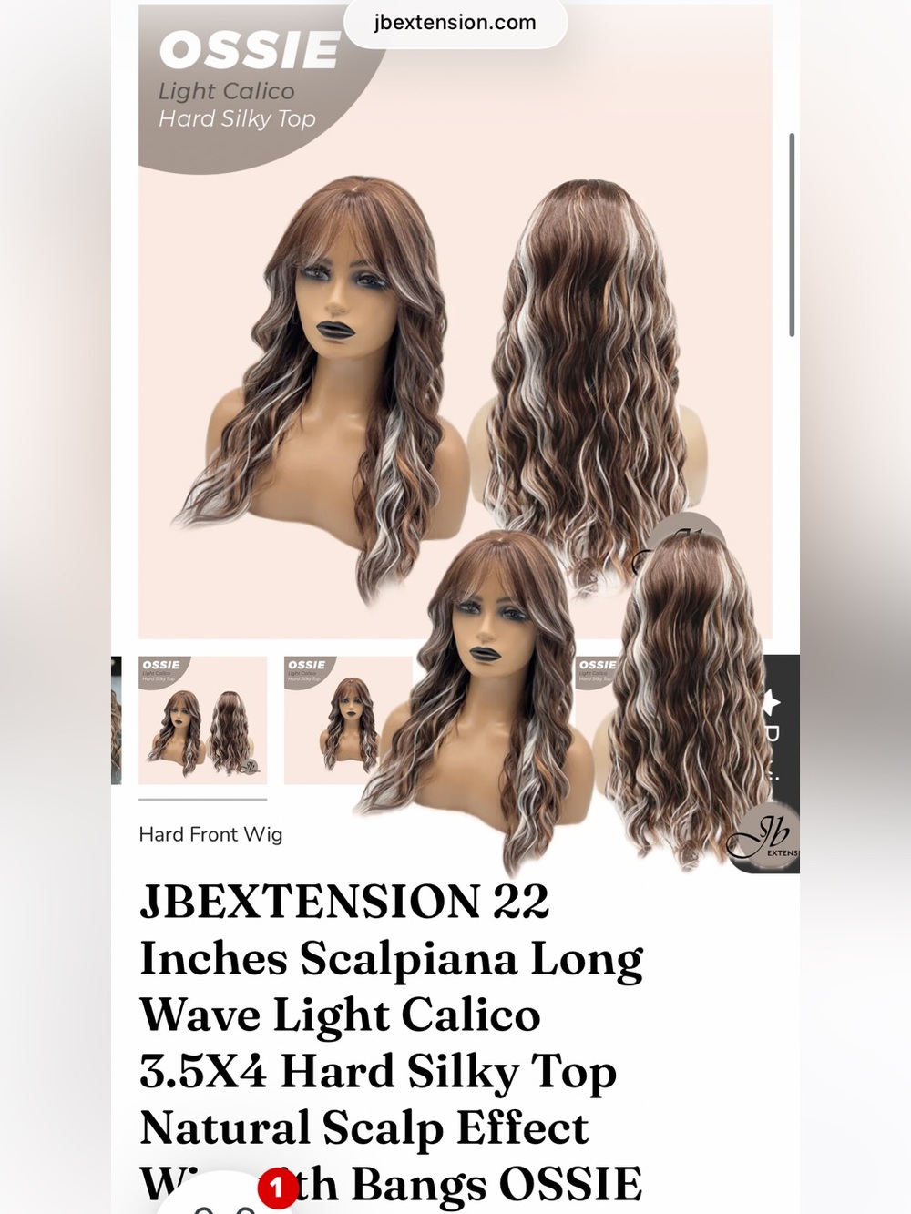 JBX Ossie Calico Hard Front Synthetic Wig Standard Bangs Trimmed